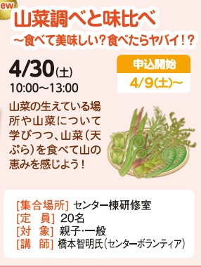 山菜調べと味比べ～食べて美味しい？食べたらヤバイ！？【受付終了】