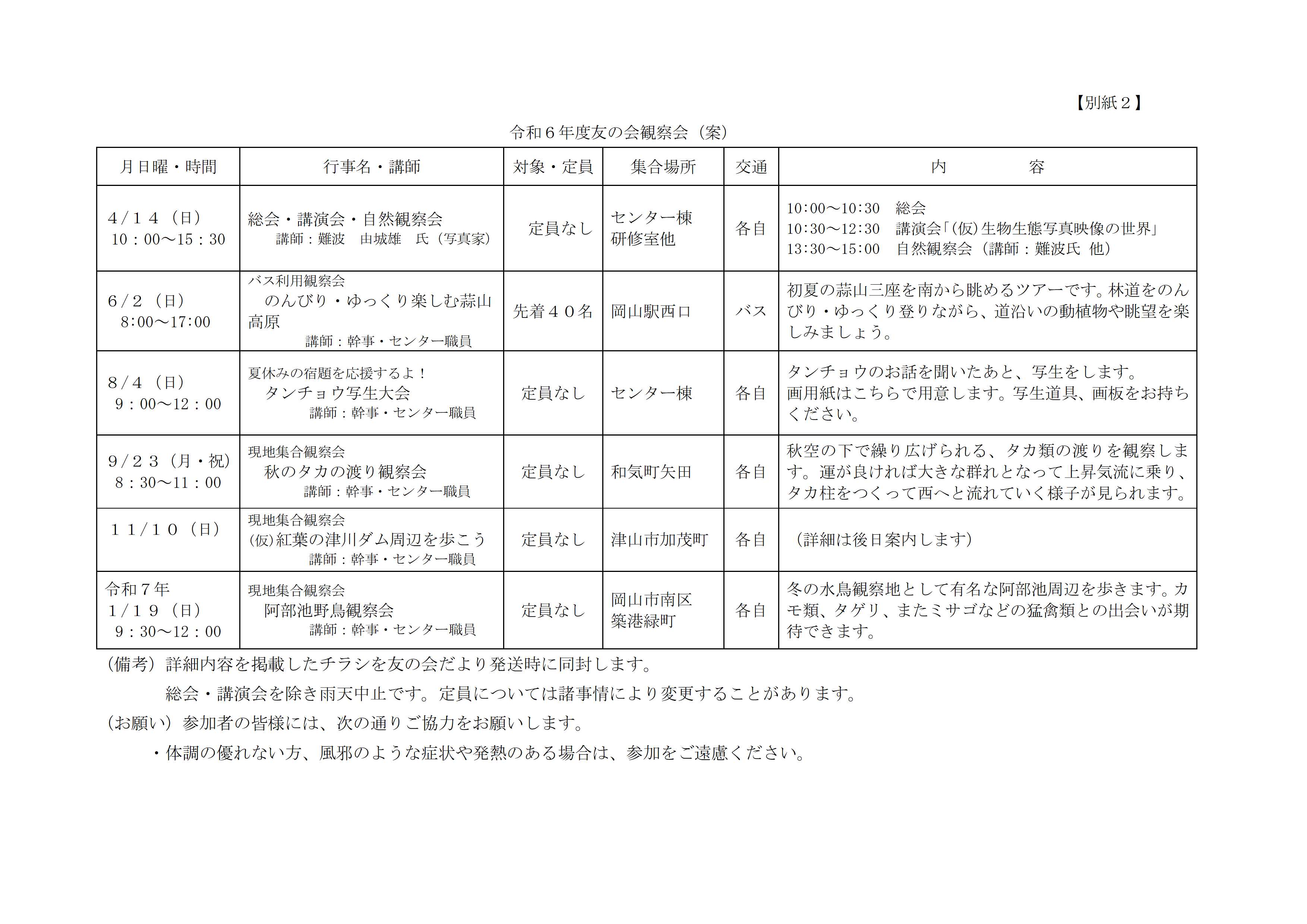 令和６年度友の会総会を実施しました（年間行事のお知らせ）