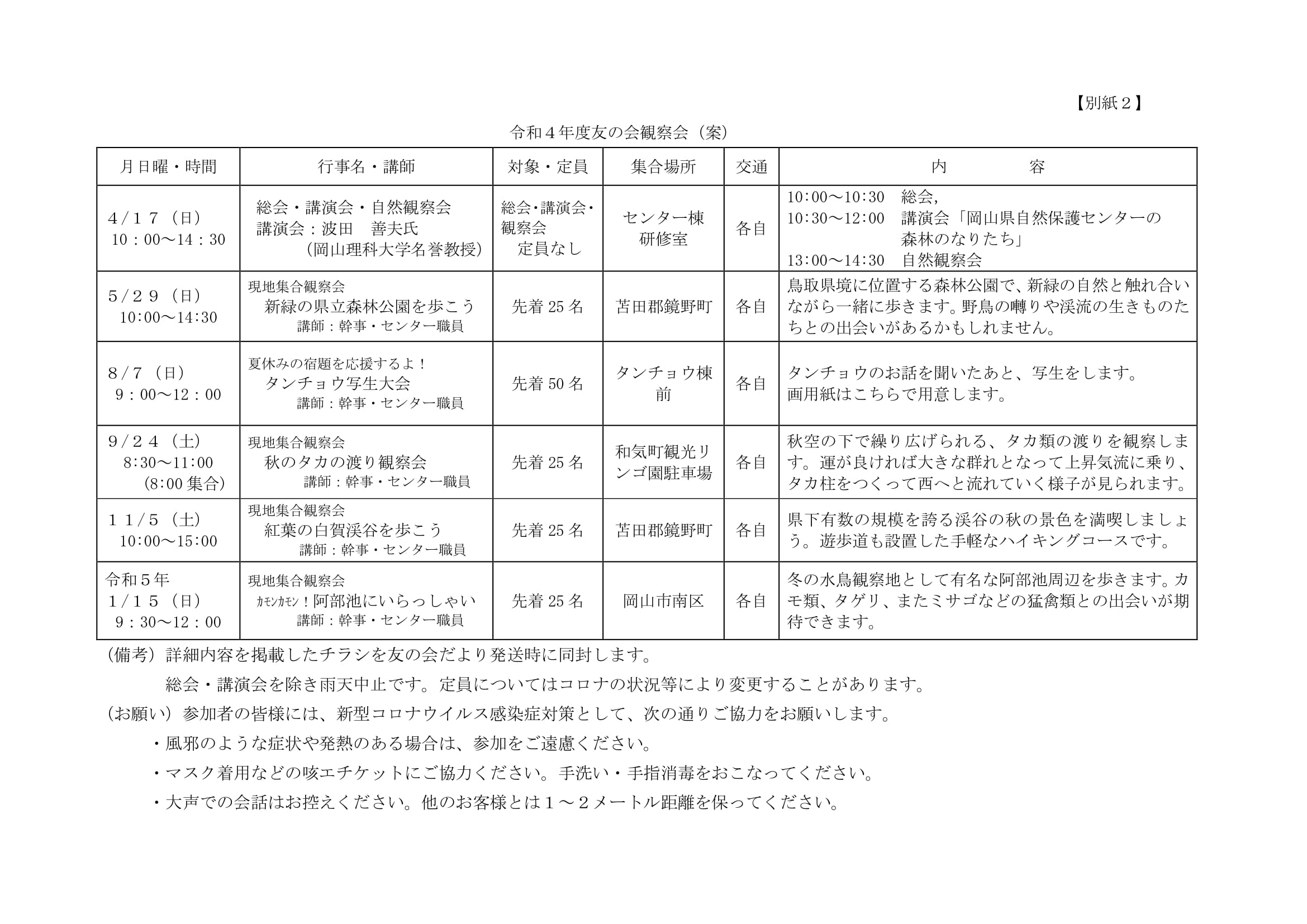 令和4年度友の会総会行事を実施しました。(年間行事のお知らせ)